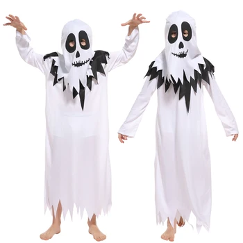 Страшный детский костюм белого призрака для мальчиков на Хэллоуин, Рождественский карнавал-маскарад, одеяние ужасных эльфов, детская одежда для косплея