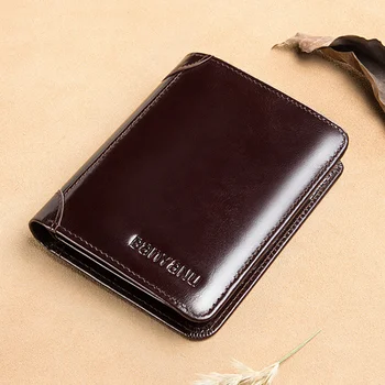 Короткий мужской кошелек из натуральной кожи, винтажный держатель для карт с блокировкой RFID, мужские многофункциональные кошельки для монет класса Люкс