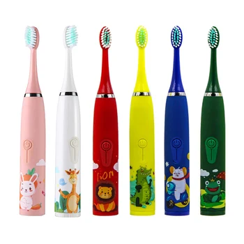 Звуковая детская электрическая зубная щетка Красочный мультфильм со сменными головками Ультразвуковая перезаряжаемая мягкая щетка для чистки волос