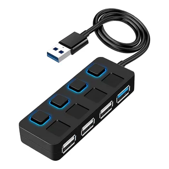 4-портовый концентратор USB 3.0 с индивидуальными переключателями питания со светодиодной подсветкой, USB-концентратор, адаптер-расширитель, мульти USB-разветвитель для ПК Mac