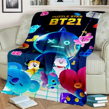 HD Kpop B-BT21 Мультяшное 3D одеяло Bangtan, мягкое покрывало для дома, кровати, дивана, офиса для пикника, путешествий, покрывало для детей