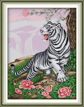 Набор для вышивания крестиком Joy Sunday с предварительной печатью, сделай сам, Простой узор Aida 14 / 11CT, Набор для вышивания из штампованной ткани-Белый рычащий тигр
