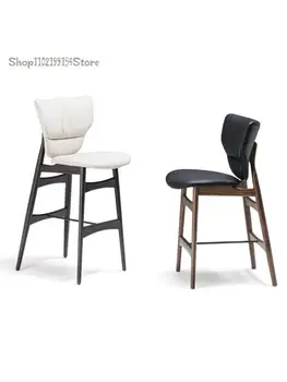 Обеденный стул Nordic light, роскошный кожаный стул из массива дерева, итальянский современный минималистичный домашний стул со спинкой, барный стул, высокий стул для стойки регистрации