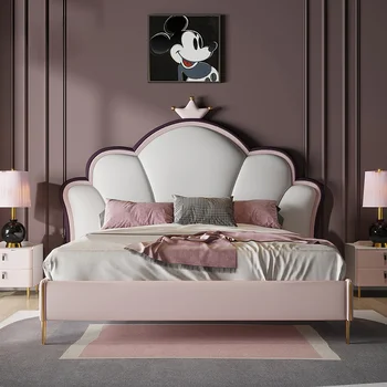 Простые Кожаные Детские кровати, Принцесса Розового Облака, Маленькая квартира, Односпальная Детская Кровать с высокими ножками, Мебель для спальни Kinderbett