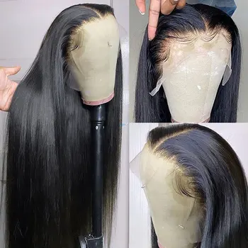 Высококачественные синтетические волосы 13x4, Парик на кружеве, Бесклеевые Прямые волосы из термостойкого волокна, предварительно выщипанные по линии роста волос Для женских париков