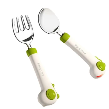 HXL Ложка для обучения еде, учебная посуда, Детская вилка для самостоятельного поедания, ложка для еды из нержавеющей стали