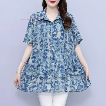 Китайская винтажная блузка hanfu 2023, улучшенная свободная блузка в китайском стиле, свободная блузка с цветочным принтом в стиле ретро, традиционный чайный сервиз hanfu