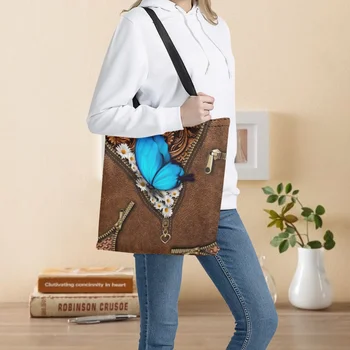 Хозяйственная сумка Складная персонализированная Бабочка-маргаритка, женские сумки-тоут большой емкости, портативная экологичная сумка для мамы из супермаркета