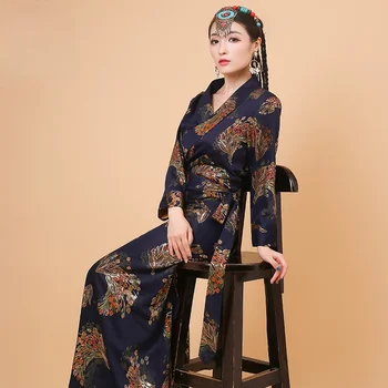Тибетская одежда, Восточные платья, этнический халат в стиле ретро с длинными рукавами, китайская традиционная одежда для женщин, Тибетское платье