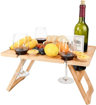 Бамбуковый стол для пикника с вином, Большой Складной Переносной Деревянный стол для закусок и сыра на открытом воздухе