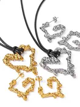 Youthway Нержавеющая сталь, черная восковая веревка, Лава, Полая подвеска в виде сердца, ожерелье, серьги для женщин, Изысканные трендовые ювелирные изделия