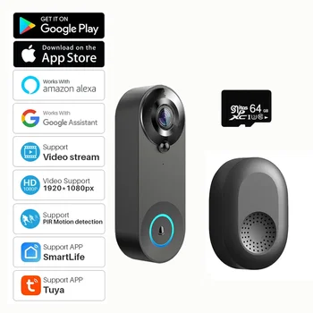 Tuya Smart Video Дверной Звонок Камера 4400 мАч Battery1080P WiFi Домофон Дверной Звонок Камера Двухстороннее Аудио с Alexa Echo Show Google Home