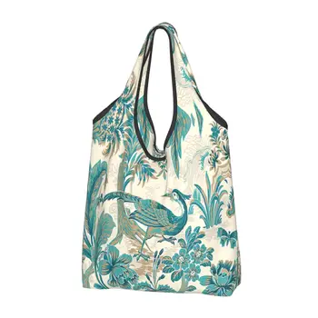 Павлин Синий и металлическая птица, сумка для покупок в продуктовом магазине, сумка для покупок с рисунком Toile De Jouy, большая сумка для покупок на плечо