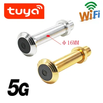 5G и 2.4G Двойной Wi-Fi Новый Tuya диаметром 16 мм широкоугольный кошачий глаз инфракрасный глазок ночного видения WiFi дверной звонок камера Беспроводная