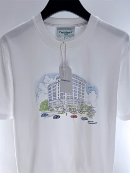 23SS, новая стильная футболка Casablanca, мужские и женские футболки с рисунком небоскреба с видом на улицу лучшего качества 1: 1
