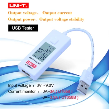 USB-тестер UNI-T UT658B Вольтметр Амперметр Цифровой ЖК-монитор напряжения Измеритель тока Тестер емкости 9V 3A с подсветкой