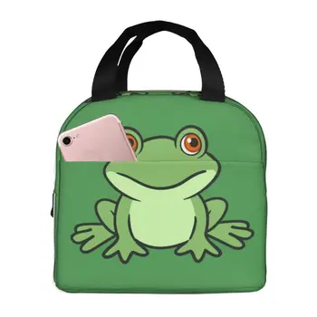 Изготовленная на заказ Милая Зеленая Лягушка, сумка для ланча, Кулер, Термоизолированные Ланч-боксы для женщин, детей, школьной работы, контейнера для еды для пикника
