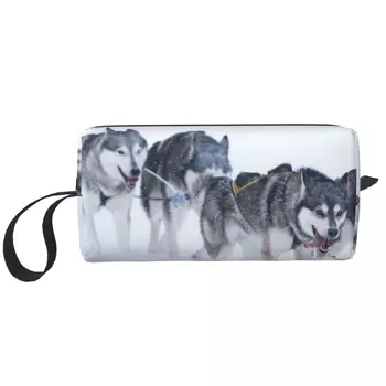 Собака Хаски Зимой Переносные сумки Косметички Косметичка для путешествий кемпинга на свежем воздухе Сумка для туалетных принадлежностей и украшений