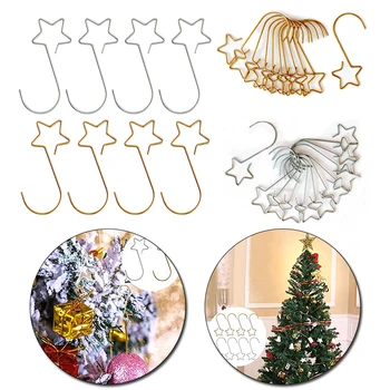 20шт крючков с рождественским орнаментом в форме звезды, крючок для рождественской елки, Рождественский венок, Металлические крючки, принадлежности для рождественской вечеринки