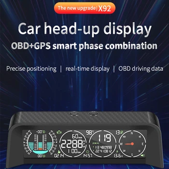 2023 Новый X92 OBD + GPS головной дисплей Многофункциональный автомобильный Смарт-ЖК-дисплей Спидометр Компас МИЛЬ / Ч КМ / Ч Инклинометр