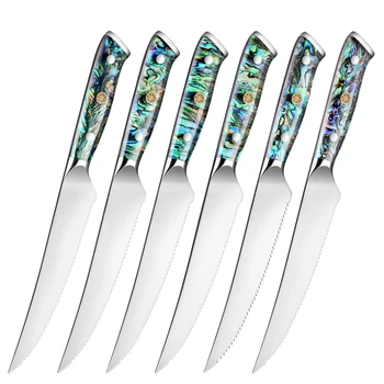 Набор высококачественных Зазубренных ножей для стейка Из нержавеющей стали, Острый столовый нож для нарезки мяса На обеденном столе, кухонная ручка для раковины морского ушка