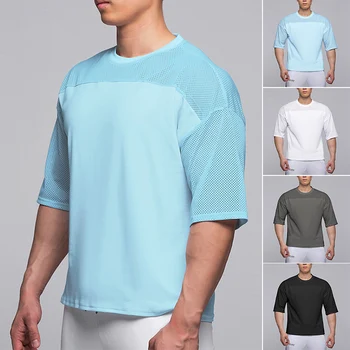 Летние футболки для спортзала 2023, Дышащая Мужская футболка для фитнеса оверсайз, Высококачественная Мужская одежда для бодибилдинга, верхняя футболка
