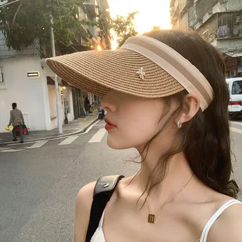 Соломенная шляпа с пустым верхом, женская летняя пляжная кепка на открытом воздухе без верхней ленты для волос, солнцезащитная шляпа от солнца