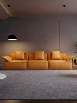 Итальянский диван из натуральной кожи, современный и минималистичный размер, гостиная, прямой диван с верхним слоем Napa