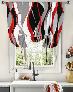 Стерео Абстрактная линия, Градиентная Красная оконная занавеска для гостиной, Римская занавеска, кухонные шторы на завязках, Регулируемые шторы