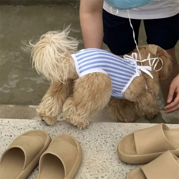 Бикини для домашних собак, летняя пляжная одежда для маленьких собак, полосатые купальники для щенков, модный праздничный костюм, купальник для бишонов B03E