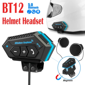 BT12 Мотоциклетный шлем Гарнитура для громкой связи Комплект стереосистемы с защитой от помех Водонепроницаемый музыкальный плеер Динамик Беспроводные наушники