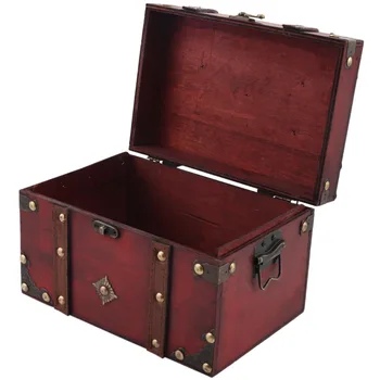 Ретро-сундук с сокровищами, Винтажный деревянный ящик для хранения ювелирных изделий в античном стиле, органайзер для шкатулки для украшений, коробка для безделушек, большая