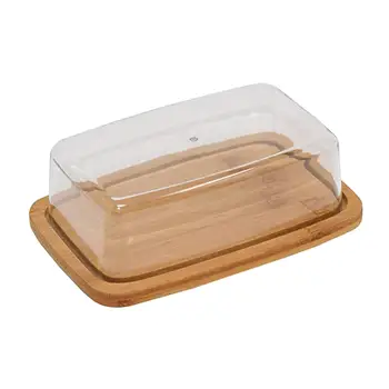 Бамбуковая тарелка для сливочного масла с прозрачной акриловой крышкой