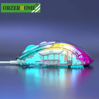 ORZERHOME Прозрачная проводная мышь RGB с 7 клавишами макропрограммирования 12800 точек на дюйм, игровые мыши, портативная геймерская мышь со светодиодной подсветкой для ноутбука