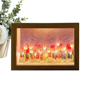 Ночник с тюльпаном, Цветочная лампа, Сделай Сам, Креативная Фоторамка, Зеркальный столик, Подарки ручной работы на День Рождения, Цветочная рамка для лампы для спальни для девочек