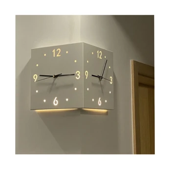 Современные индукционные светящиеся угловые настенные часы Квадратное украшение гостиной Простые двусторонние часы