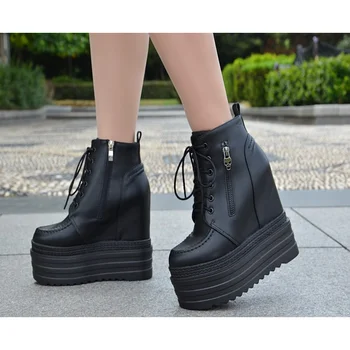 Черные женские мотоциклетные ботинки на массивном каблуке, ботильоны на платформе, женские уличные ботинки в стиле панк, Весенне-осенние короткие ботинки, обувь