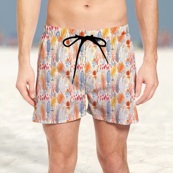 Летние Новые мужские пляжные 3D шорты с винтажным рисунком 2023, модные быстросохнущие шорты в стиле курортных тропических джунглей
