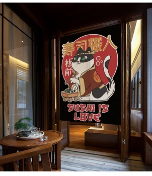 Тканевая дверная занавеска с лапшой для кошек в Японском ресторане Ramen