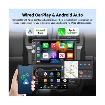 Автомобильная стереосистема Carplay Android Auto на один Din, 7-дюймовый радиоприемник с сенсорным экраном, зеркальная связь / Bluetooth / FM-радио / Резервная камера + микрофон