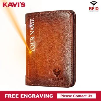 KAVIS Новый дизайн мужского кошелька с защитой от RFID, Держатель для кредитных карт, натуральная кожа, мужской винтажный многофункциональный кошелек для денег, Тонкий