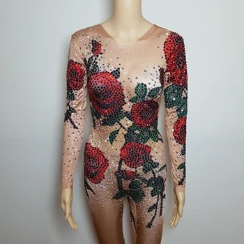 Новые сексуальные красные розы, разноцветные драгоценные камни, жемчужные цельнокроеные костюмы на осень, эксклюзивные наряды для балов