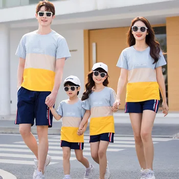 Футболка в летнем стиле Family Look 2021, короткие брюки, одежда для мамы и дочки, подходящие для семьи комплекты одежды для отца и сына