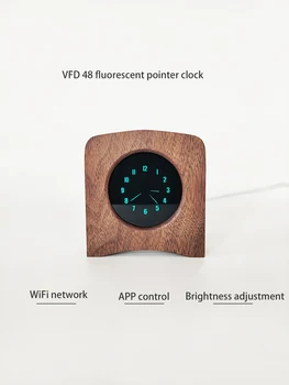 Креативные флуоресцентные часы с указателем экрана VFD48, Wi-Fi, Bluetooth, настольный будильник в стиле ретро из массива дерева
