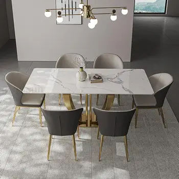 Обеденный стол из глянцевой каменной плиты, прямоугольный стол 1,4 м, 1,6 м, Обеденный Конференц-центр, Роскошный кухонный стол и стулья