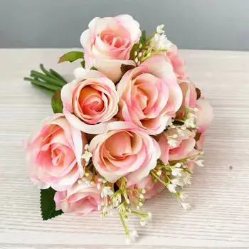 Букет из 12 Искусственных Роз Свадьба Невесты Шелковая ткань ручной работы Роза Корейский Мори Бессмертный Свадебный Букет Украшение дома