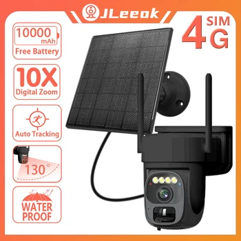 JLeeok 5-мегапиксельная 4G SIM-карта, солнечная камера, Встроенный аккумулятор, Обнаружение движения PIR, Наружная безопасность, видеонаблюдение, PTZ-камера Wi-Fi