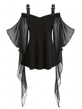 Блузка для косплея с рюшами, винтажный тонкий контрастный кружевной костюм на Хэллоуин, женская одежда