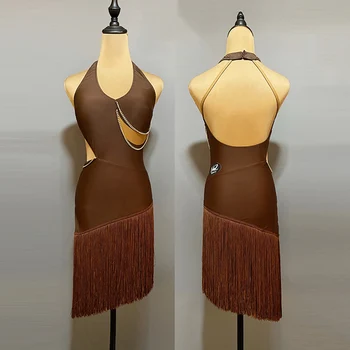Платье для соревнований по латинским танцам, сексуальное платье с открытой спиной и кисточками, костюм для выступлений в Чаче, одежда для взрослых женщин для танцев Самбы DL10655