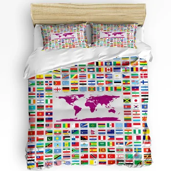 Bendera Peta Dunia Pasifik Geometris 3 Buah Set Tempat Tidur untuk Kamar Tidur Tempat Tidur Ganda Tekstil Rumah Penutup Selimut